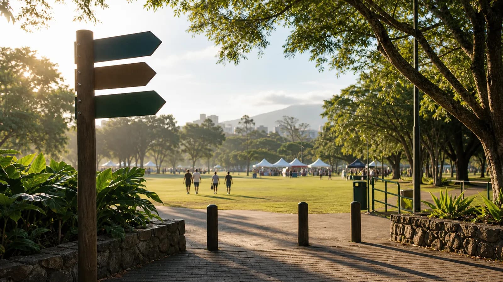 Caminho para evento gratuito no Espirito Santo com placas genericas e pessoas distantes