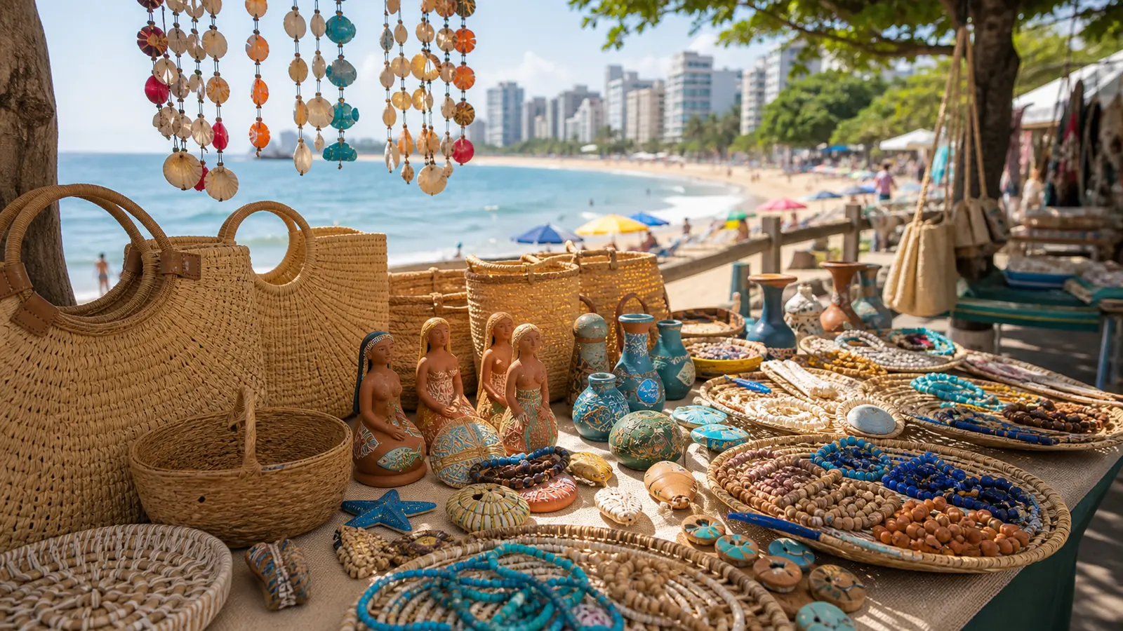 Banca de artesanato generico perto da orla de Guarapari sem marcas