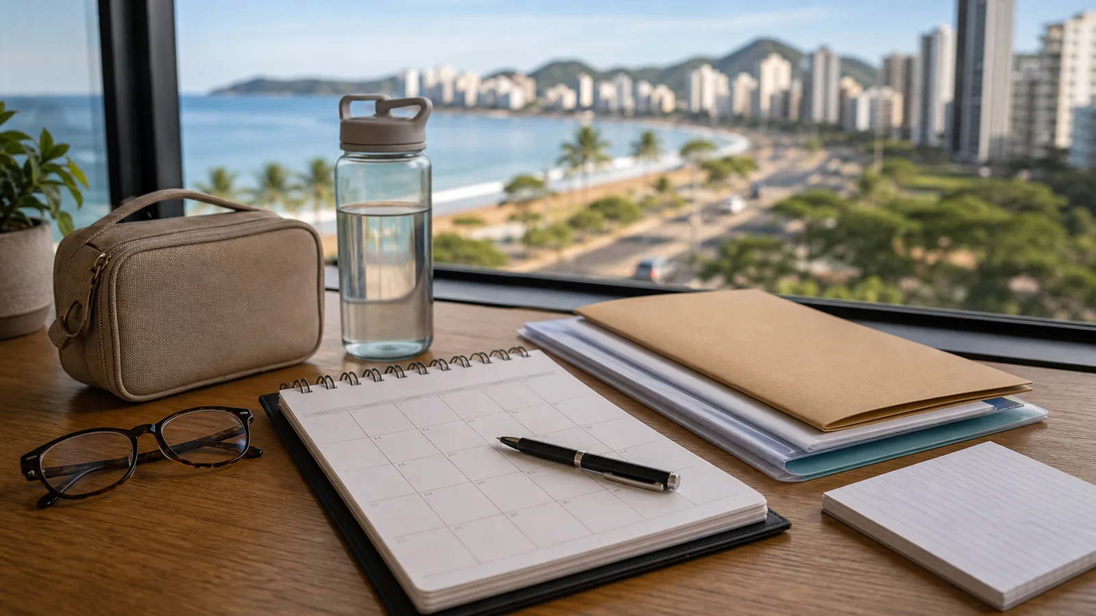 Checklist de saúde e documentos sobre mesa em Vila Velha sem logotipos