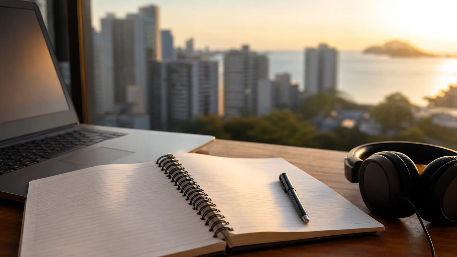 Caderno e notebook em sala de estudo para adultos em Vitoria sem pessoas identificaveis