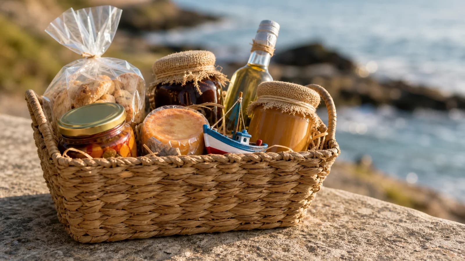 Cesta capixaba compacta com produtos artesanais e embalagem resistente em Guarapari