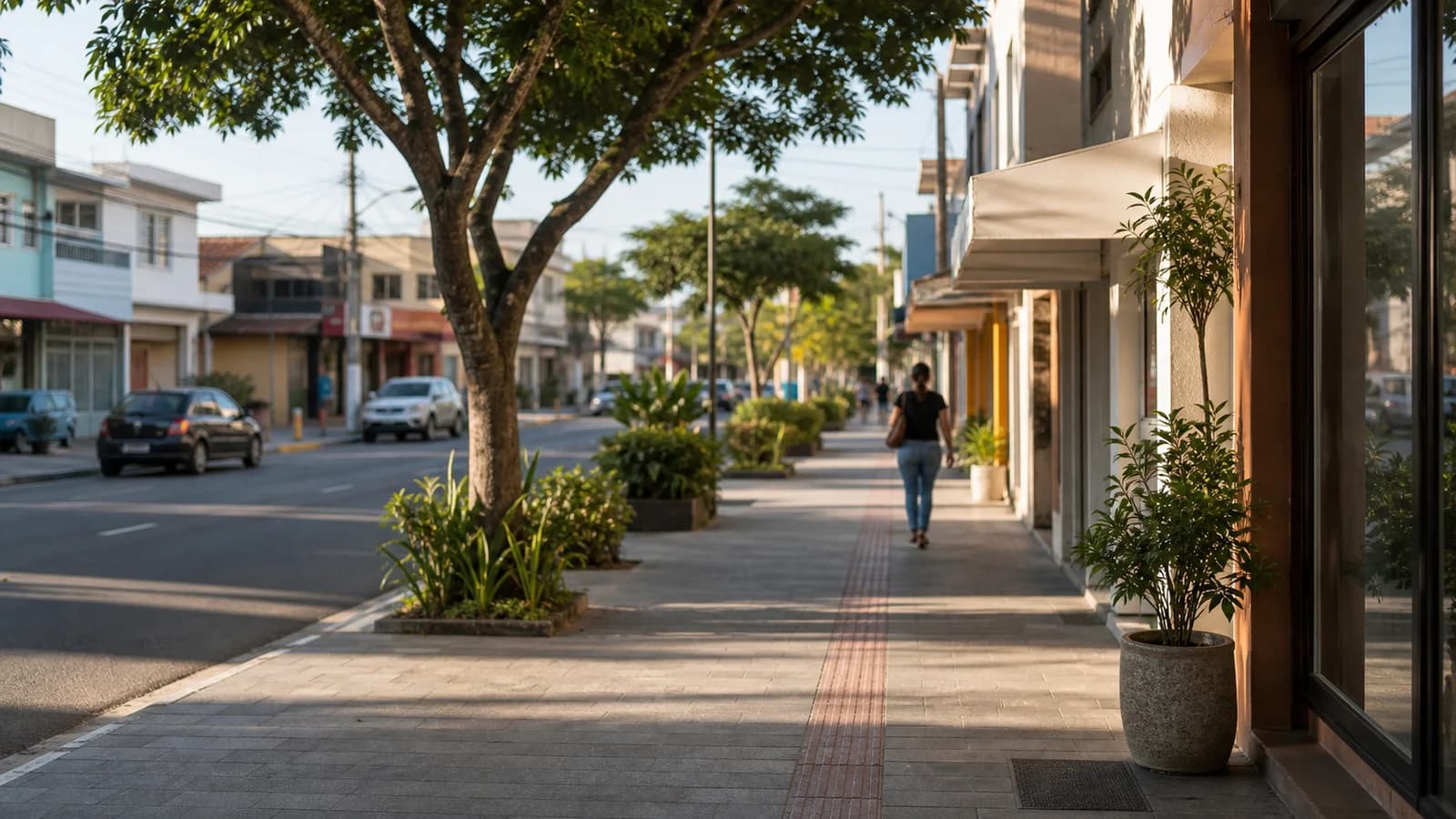 Rua residencial em Guarapari perto de comercio local com predios baixos e calcada