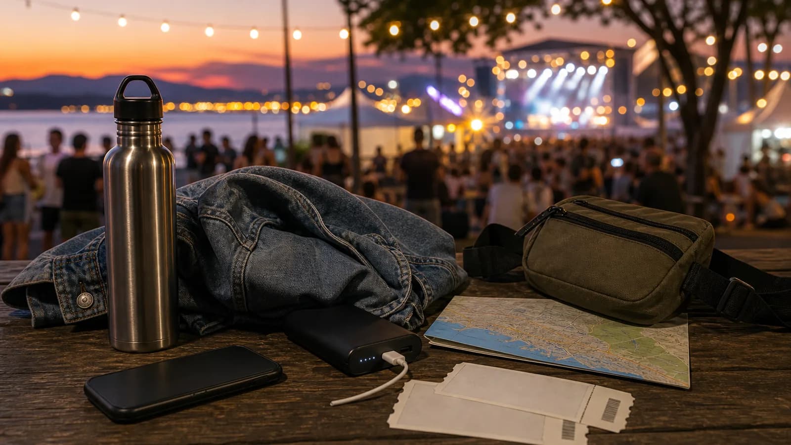 Festival musical genérico no Espírito Santo com luzes e público sem marcas