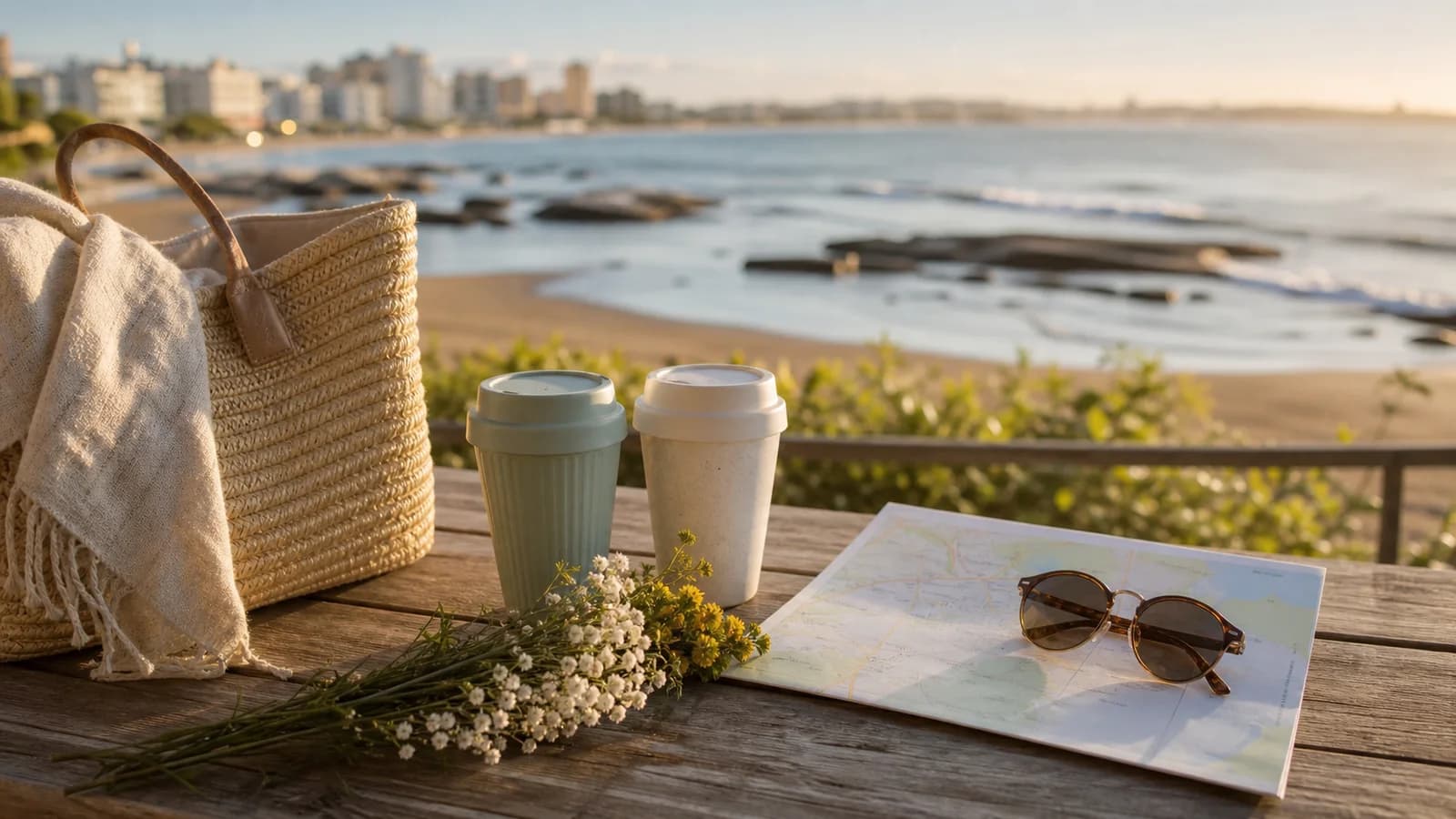 Mesa costeira para dois com agenda e vista de Guarapari sem marcas