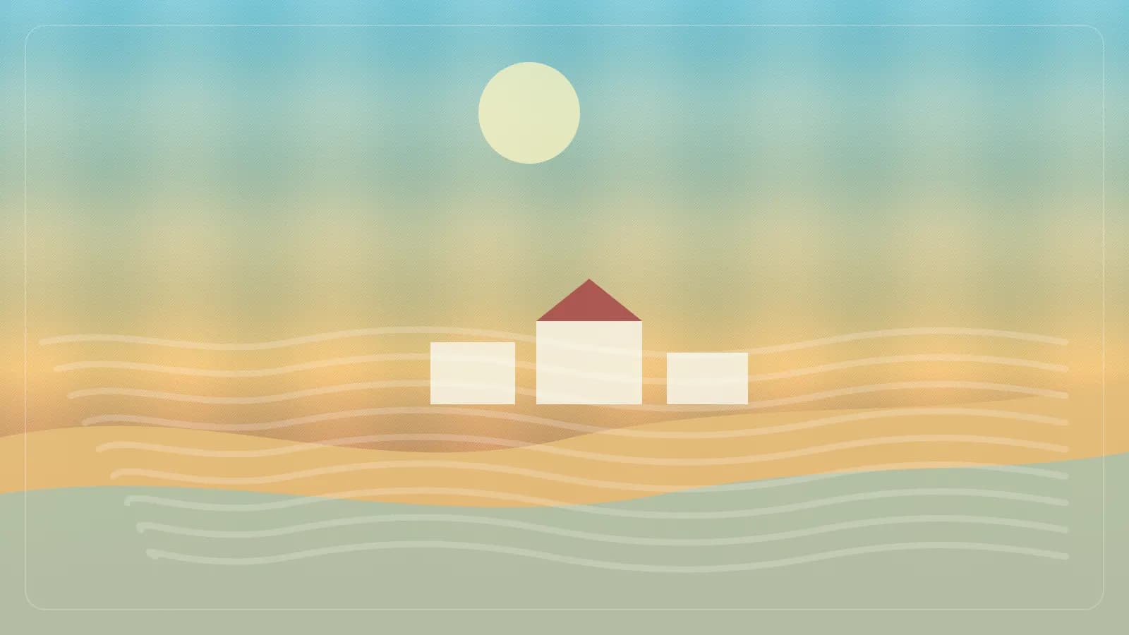 Ilustracao editorial de bairro costeiro com barcos pequenos, mangue e casas coloridas