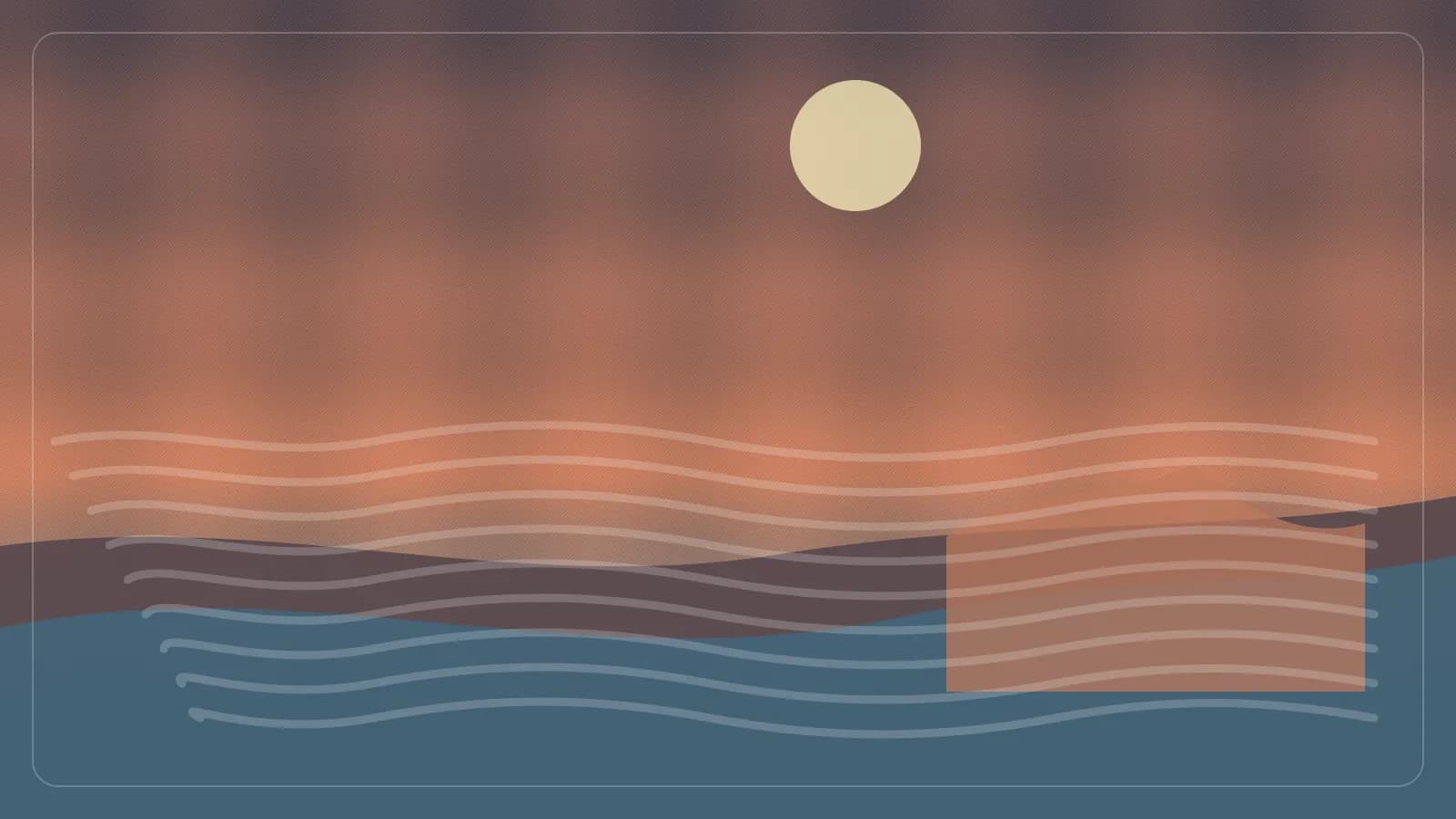 Ilustracao editorial de praia urbana com faixa de areia escura, rochas coloridas e mar